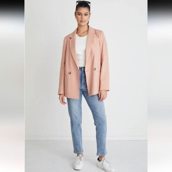 NWOT FORE Linen Blend Double Breasted Lined Long Line Blazer Small - Picture 5 of 5